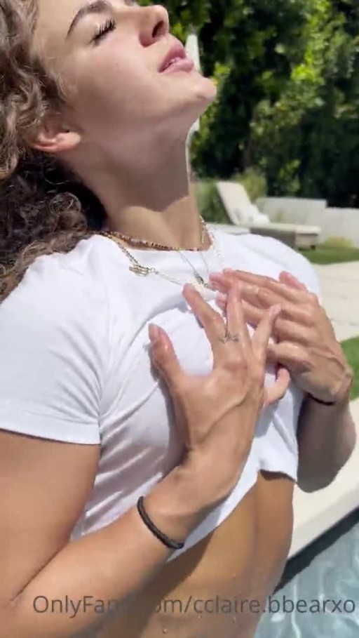 Claire Stone Green Eyes Wet Female Stone Shirt Through Mixed Race Instagrammer American Sexy Pool Pool Video Big Breasts Actress Sexy Wet T Shirt Brown Hair